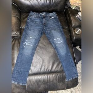 Old Navy Men's Dark Blue Distressed Skinny Jeans